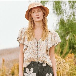 The Great whipstitched flounce top in pastel floral